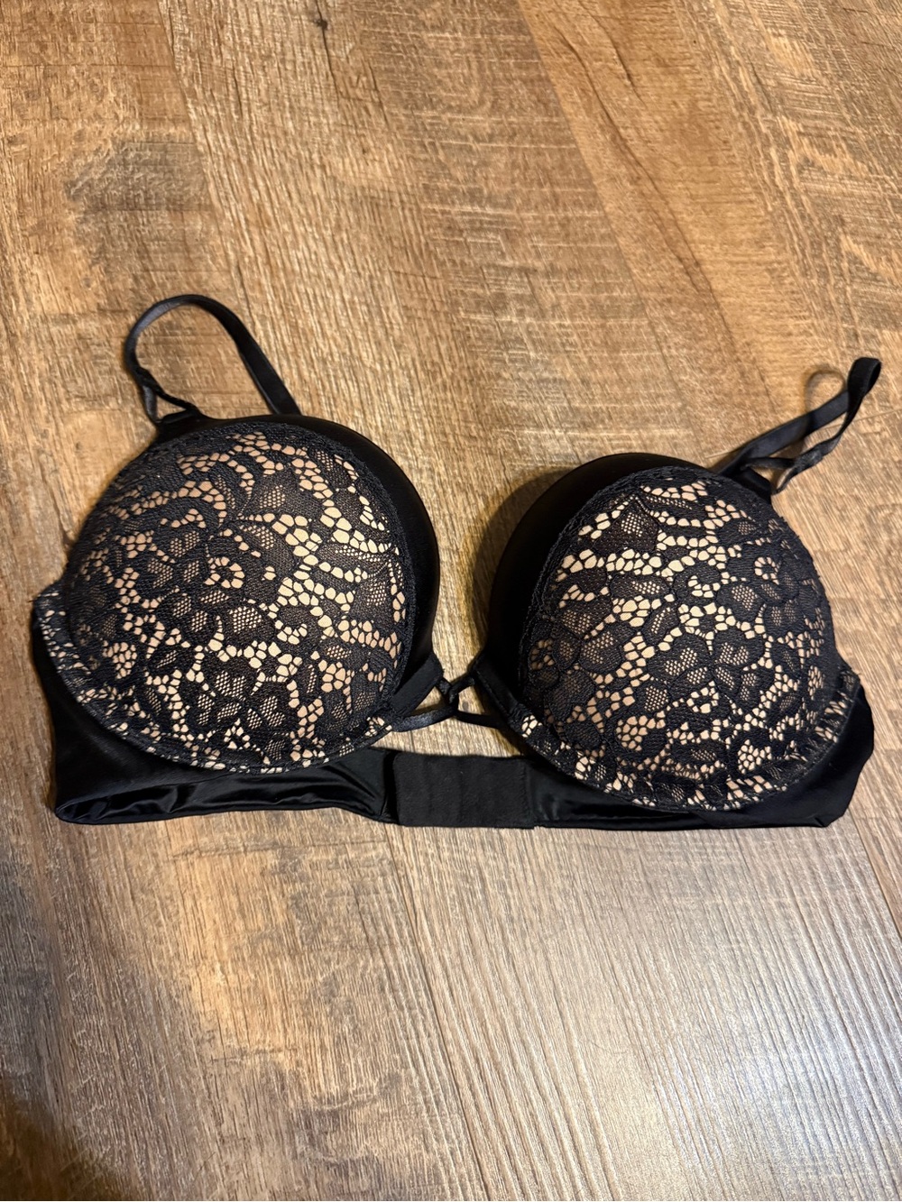 Victoria's Secret Black Lace Bra with Nude Underlay
